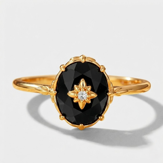 Bague Ajustable "Ancrage Éternel" en Agate Noire