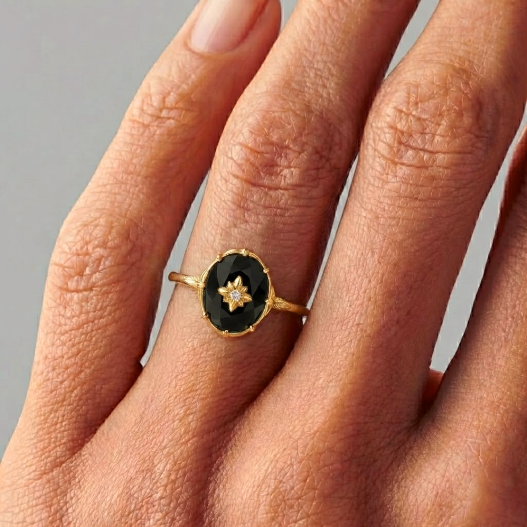 Bague Ajustable "Ancrage Éternel" en Agate Noire
