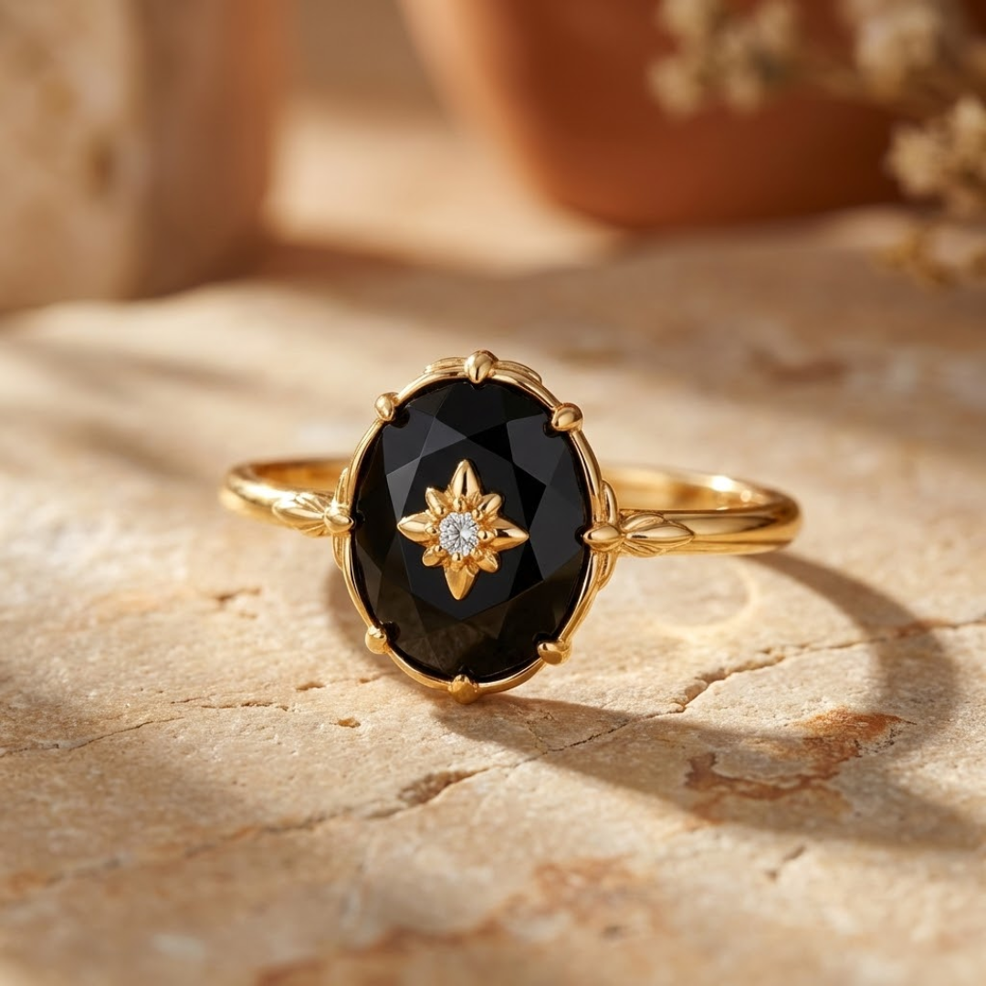 Bague Ajustable "Ancrage Éternel" en Agate Noire