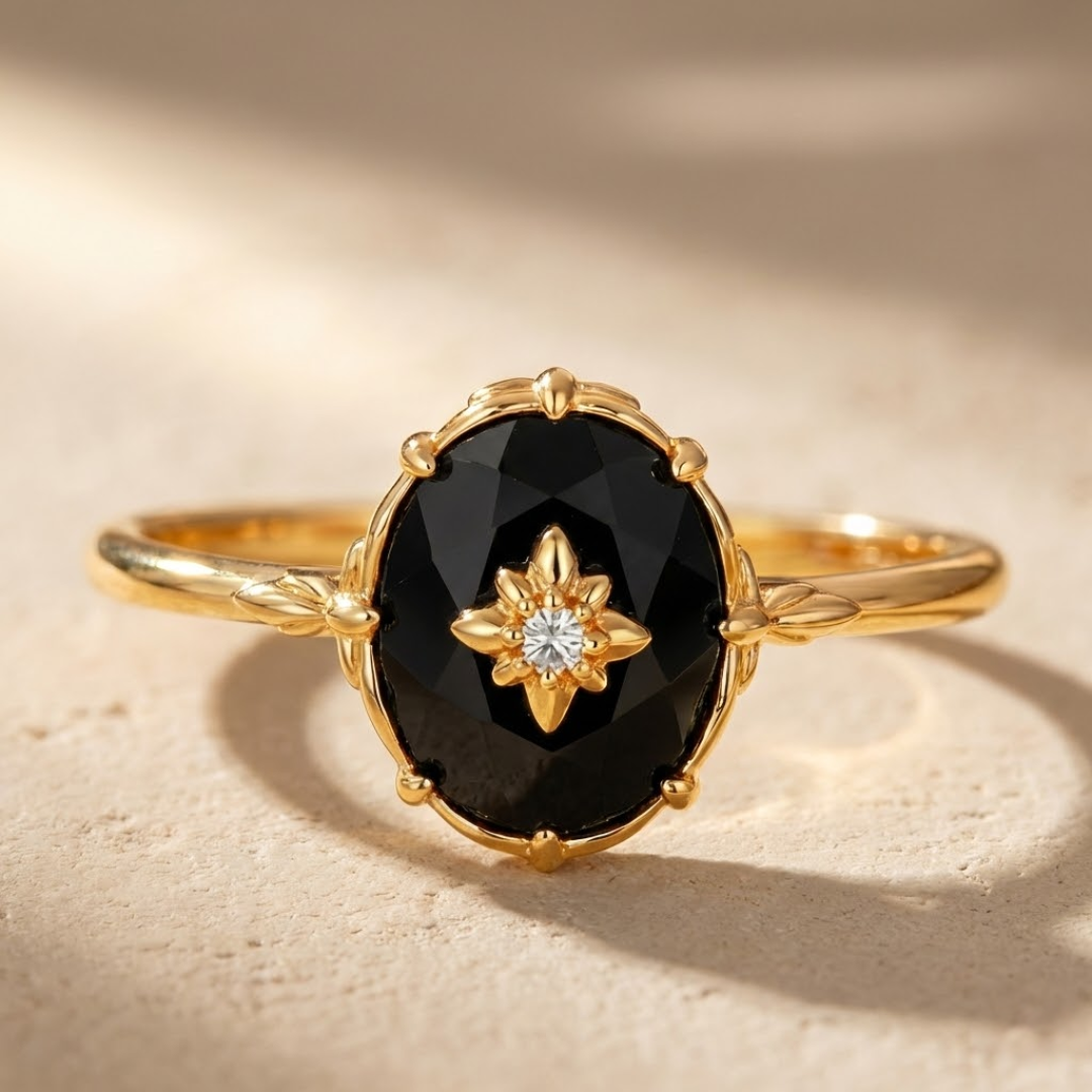 Bague Ajustable "Ancrage Éternel" en Agate Noire