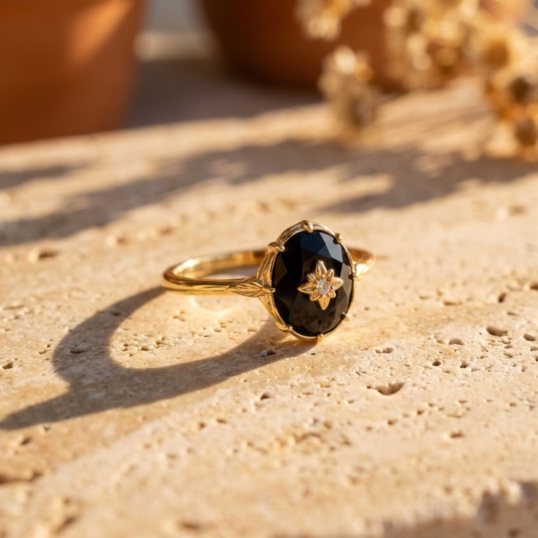 Bague Ajustable "Ancrage Éternel" en Agate Noire