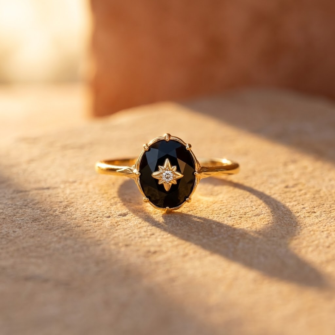 Bague Ajustable "Ancrage Éternel" en Agate Noire