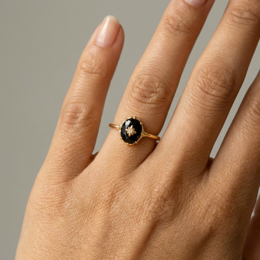 Bague Ajustable "Ancrage Éternel" en Agate Noire