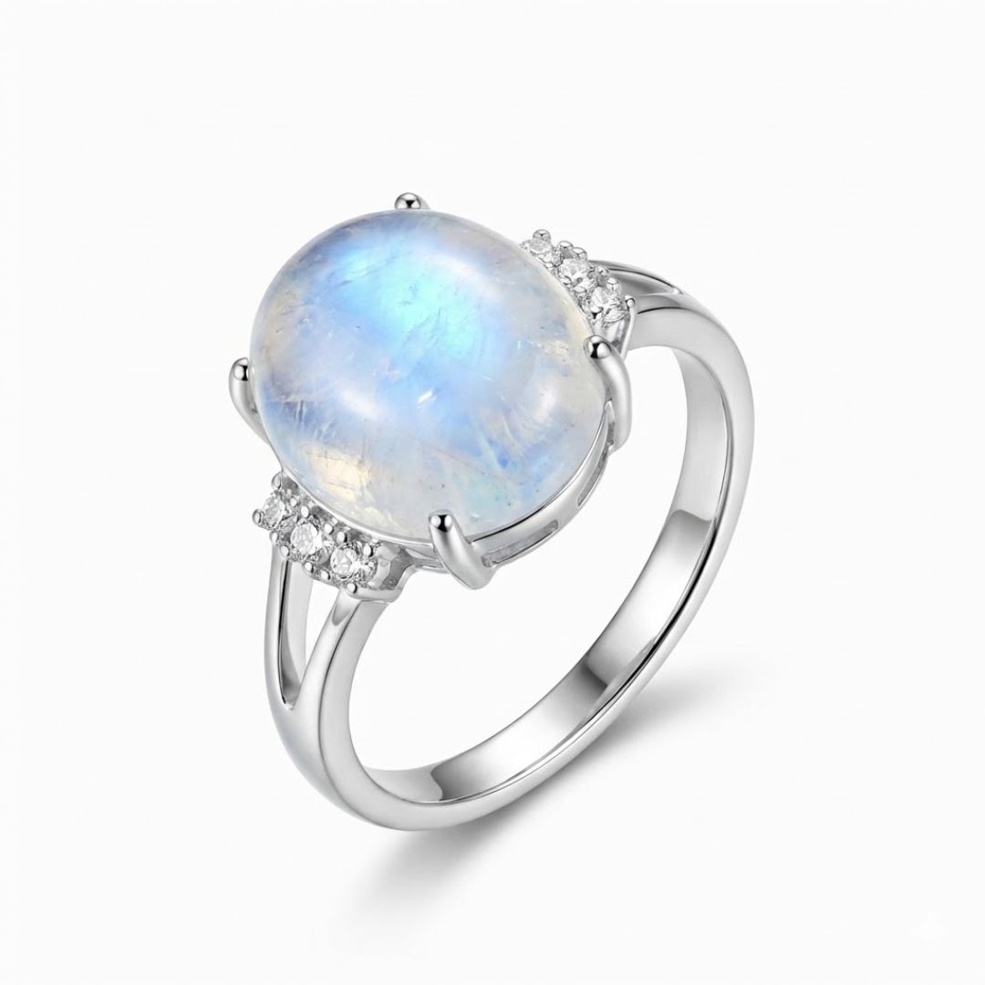 Bague Ajustable "Clarté Lunaire" en Pierre de Lune