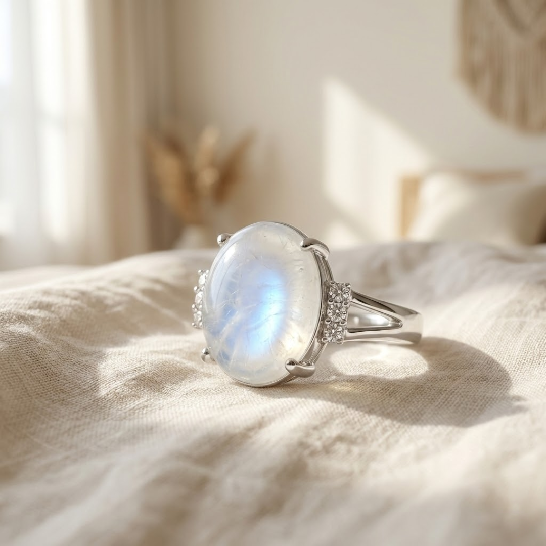Bague Ajustable "Clarté Lunaire" en Pierre de Lune