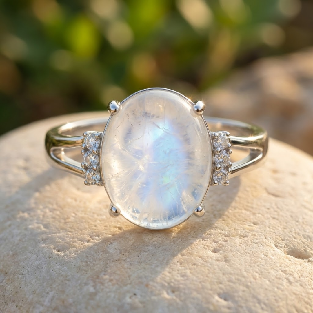 Bague Ajustable "Clarté Lunaire" en Pierre de Lune