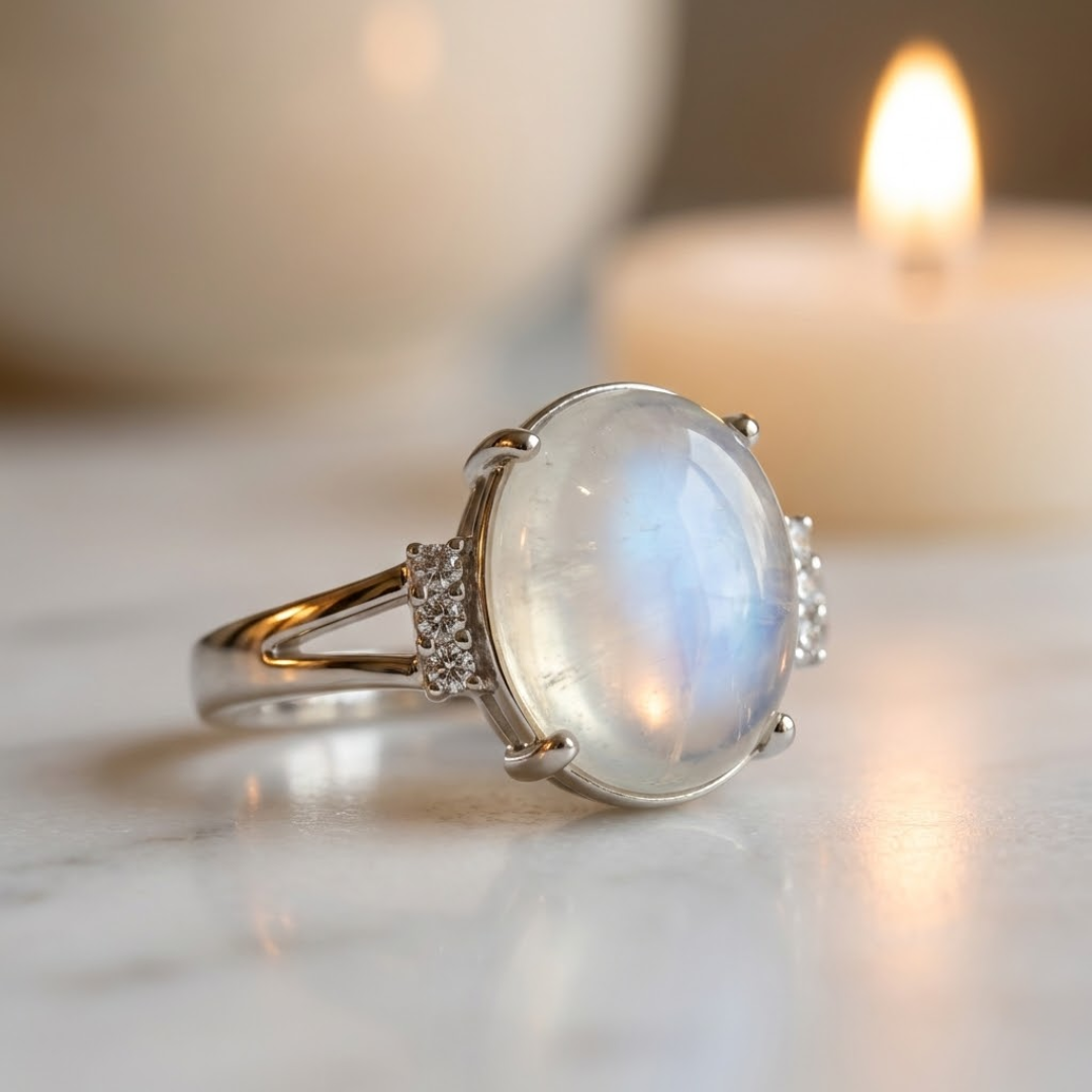Bague Ajustable "Clarté Lunaire" en Pierre de Lune