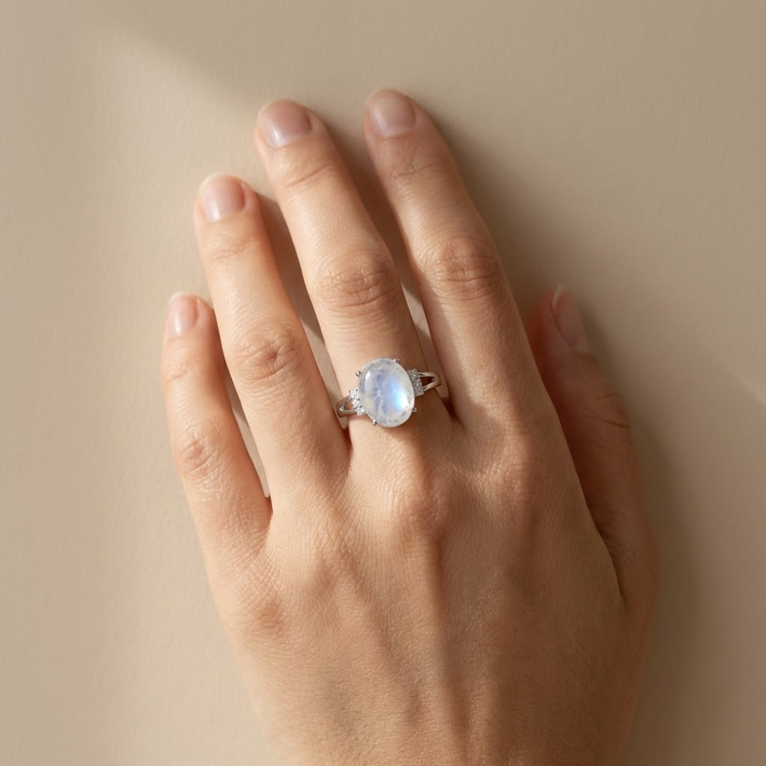 Bague Ajustable "Clarté Lunaire" en Pierre de Lune