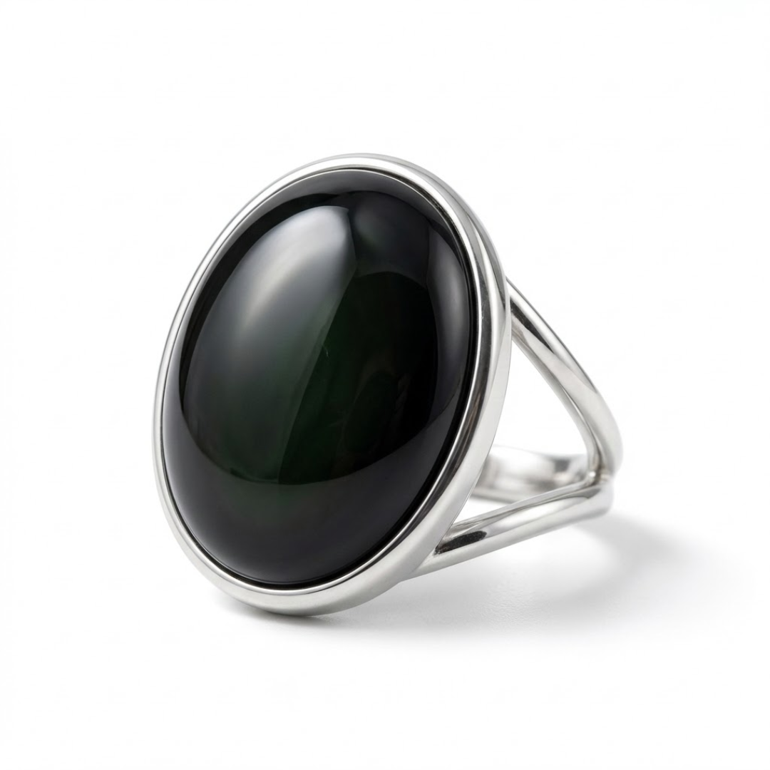 Bague Ajustable "Protection" en Obsidienne Œil Céleste