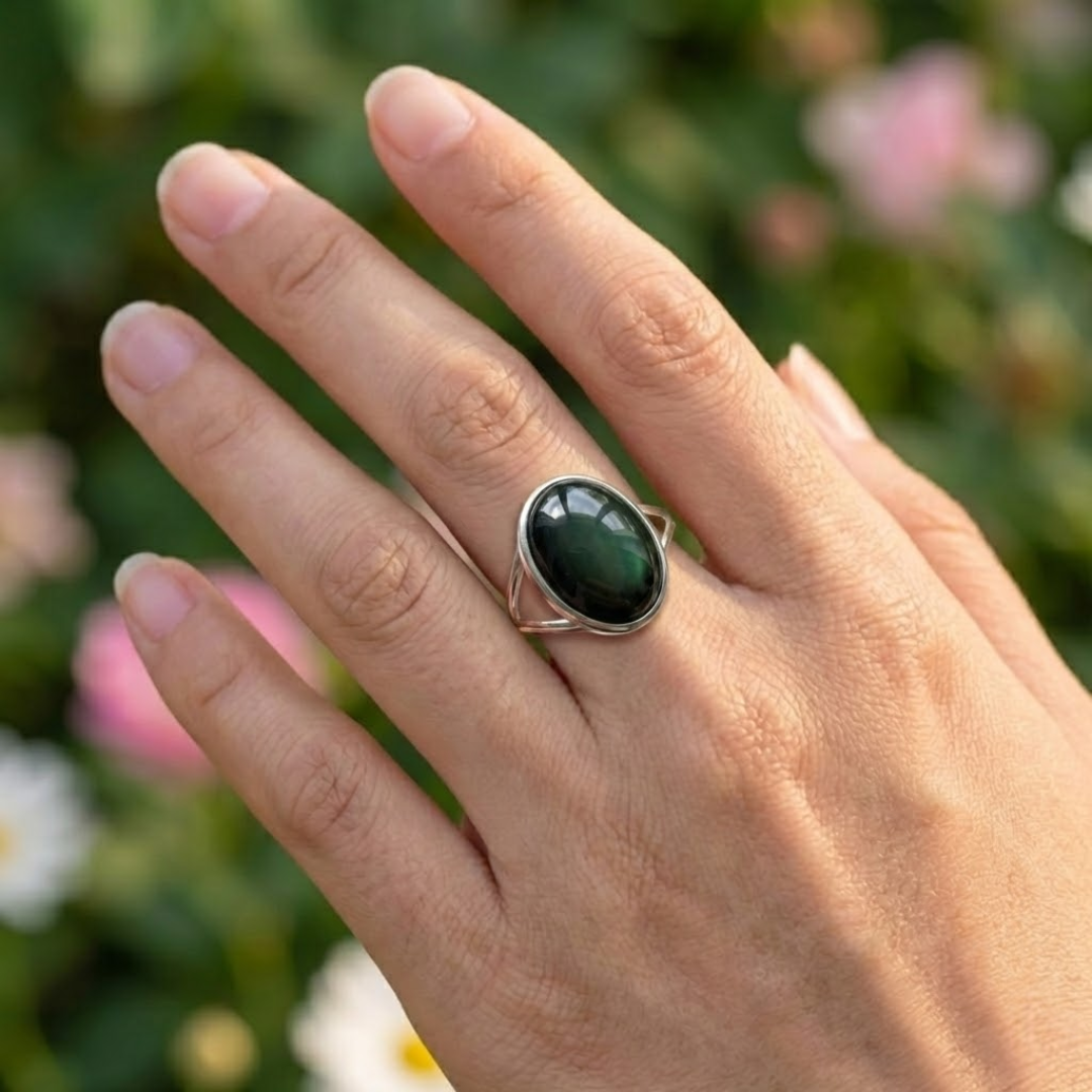 Bague Ajustable "Protection" en Obsidienne Œil Céleste