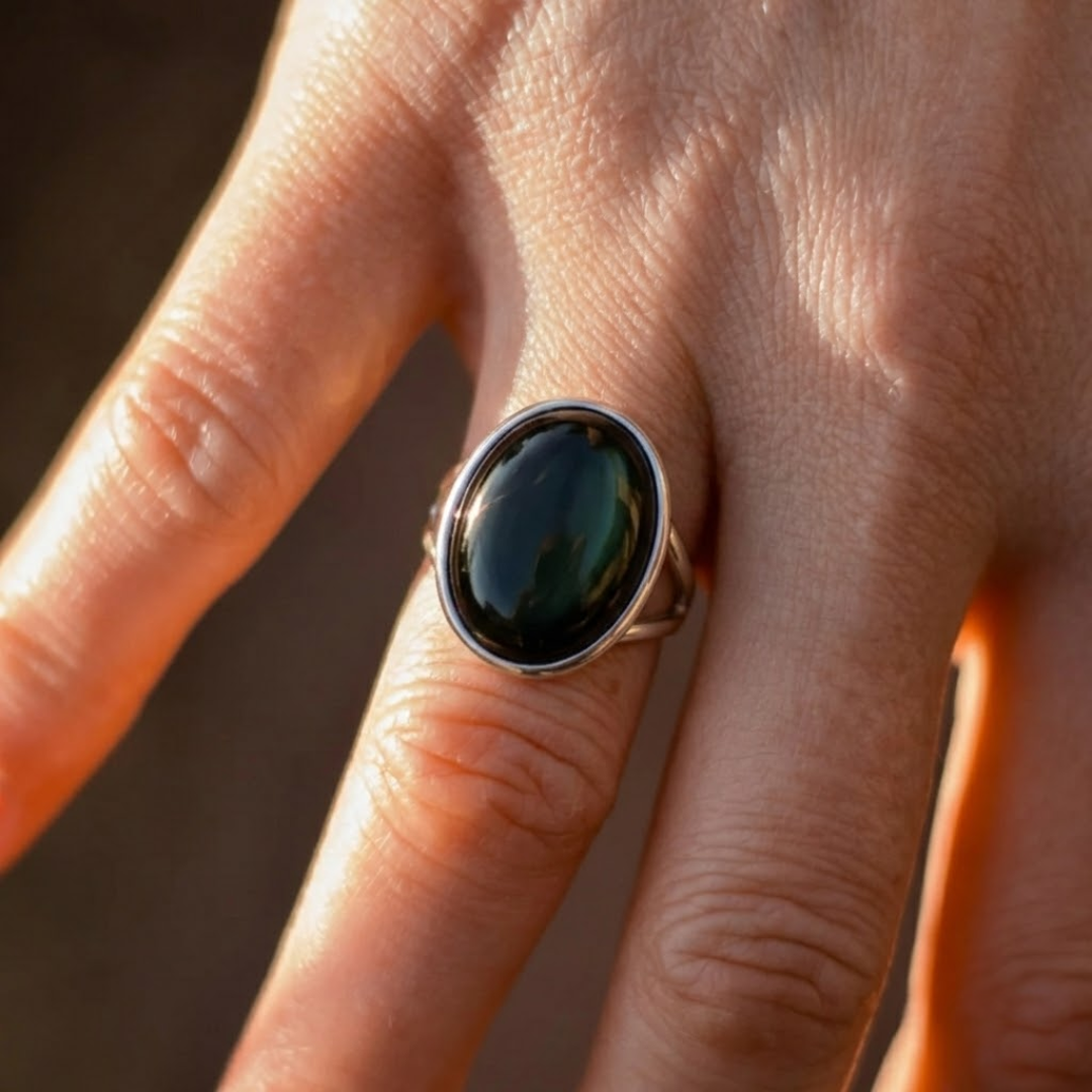Bague Ajustable "Protection" en Obsidienne Œil Céleste