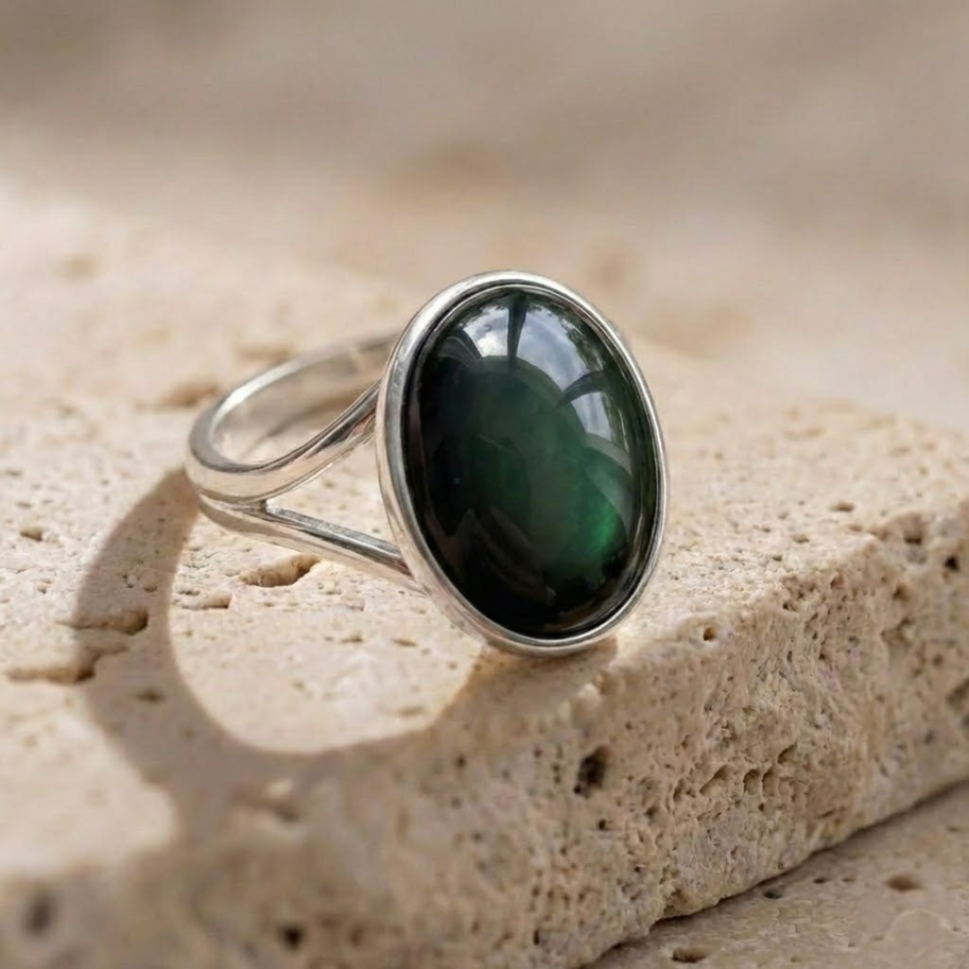 Bague Ajustable "Protection" en Obsidienne Œil Céleste