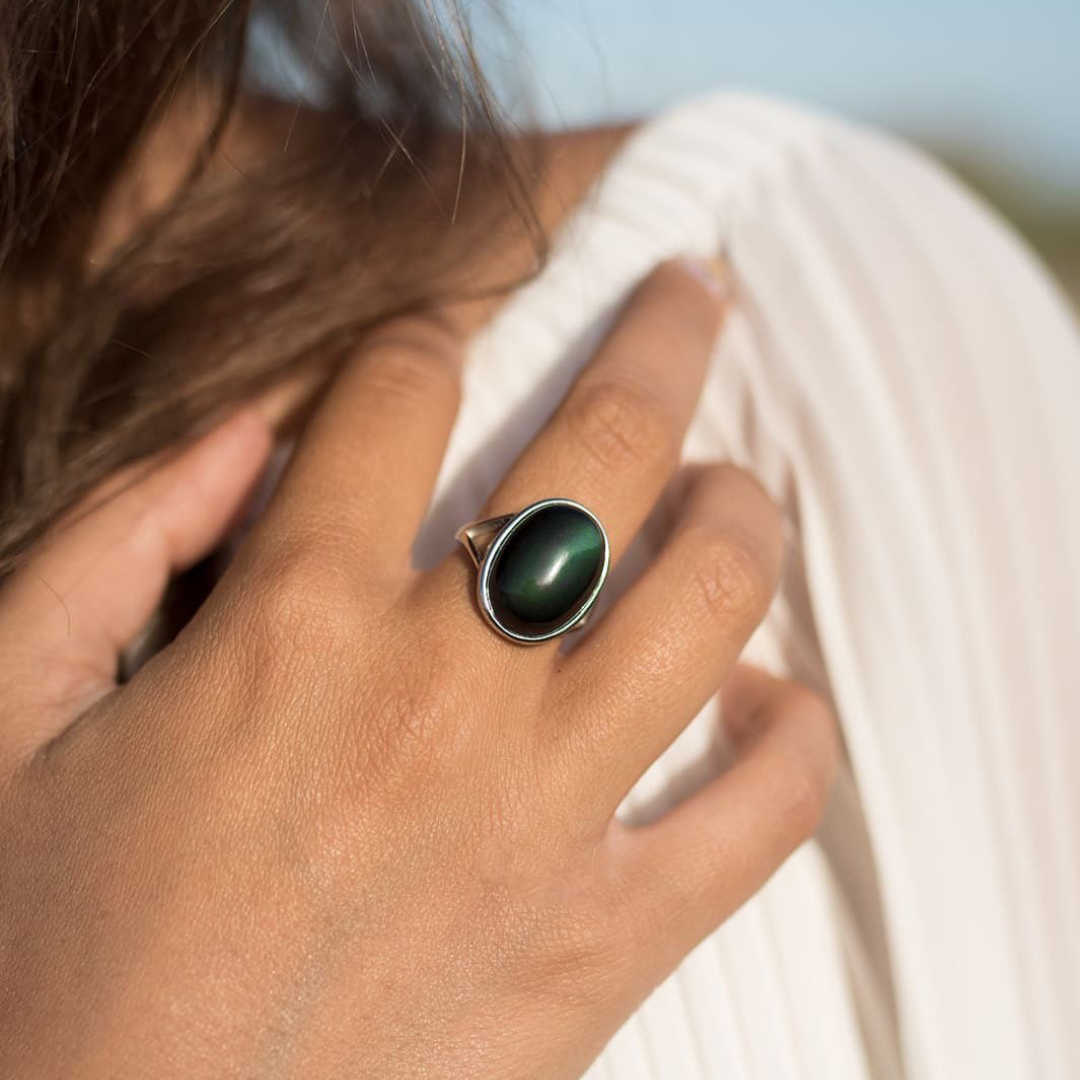Bague Ajustable "Protection" en Obsidienne Œil Céleste