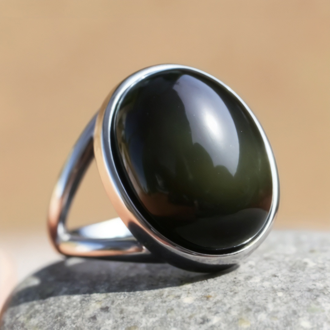 Bague Ajustable "Protection" en Obsidienne Œil Céleste
