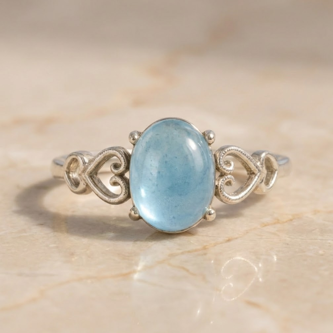 Bague Ajustable "Havre de Paix" en Aigue-Marine