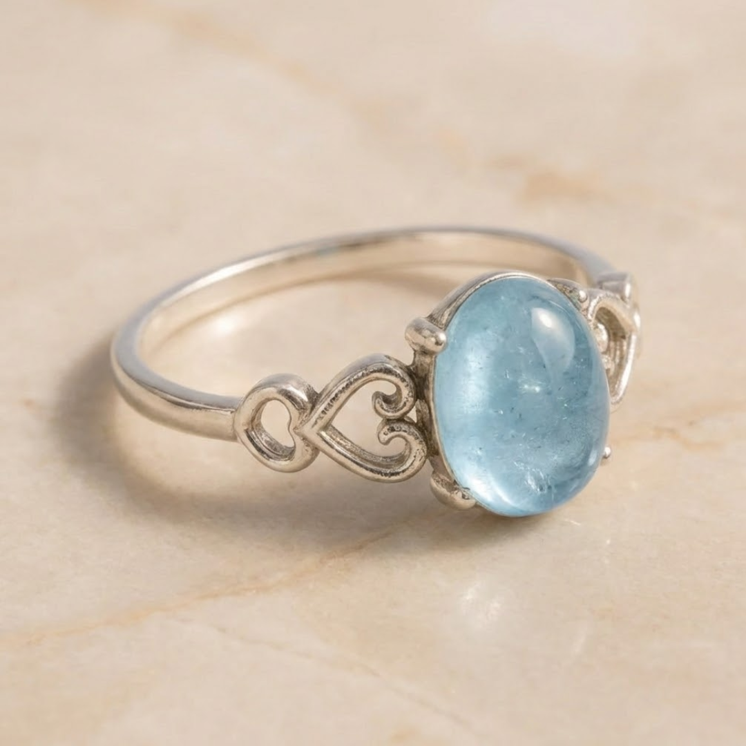 Bague Ajustable "Havre de Paix" en Aigue-Marine