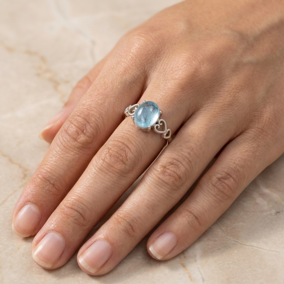 Bague Ajustable "Havre de Paix" en Aigue-Marine