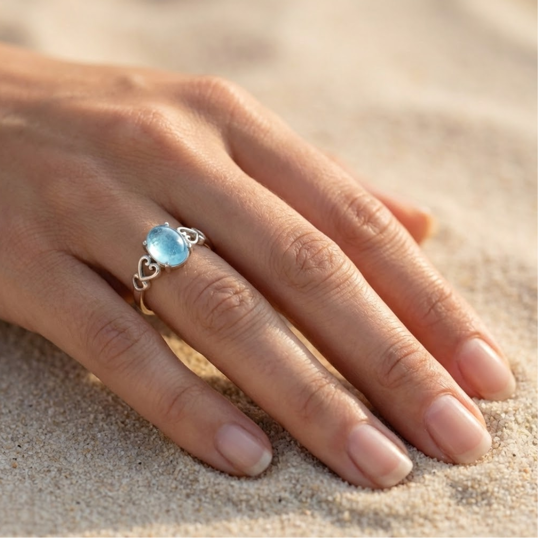 Bague Ajustable "Havre de Paix" en Aigue-Marine